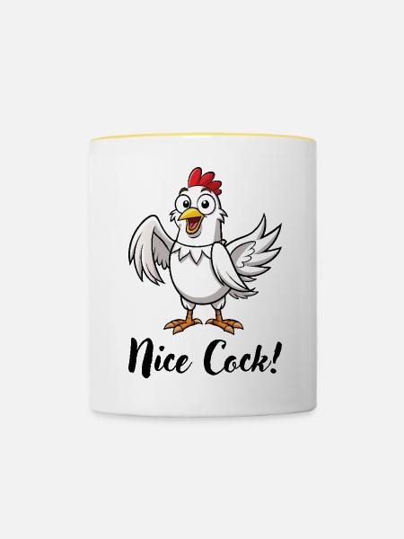 Hahn "Nice Cock!" - Tasse zweifarbig - Weiß/Gelb