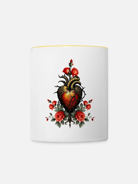 Die gotische Eleganz des Herzens - Tasse zweifarbig - Weiß/Gelb