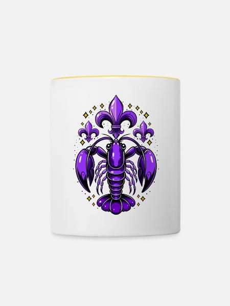 Mardi Gras Languste mit Fleur-de-Lis Design - Tasse zweifarbig - Weiß/Gelb