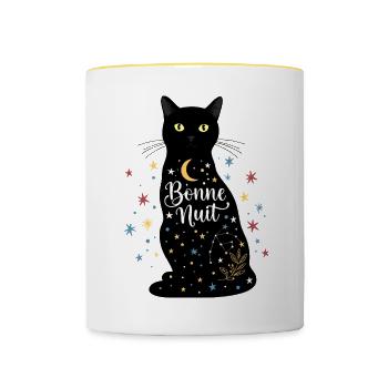 Cat Noir "Good Night": Magical and Starry Design - Contrasting Mug - white/yellow - Front
