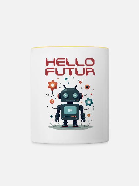 Hallo Future Character von Helfspawn - Tasse zweifarbig - Weiß/Gelb