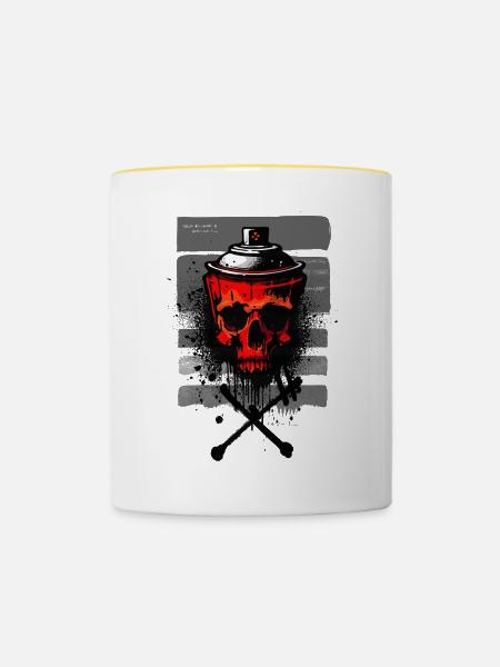 Rotes städtisches Schädelspray - Tasse zweifarbig - Weiß/Gelb