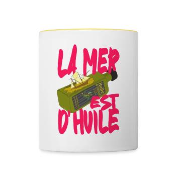 Mer calme, pop art méditerranéen dicton français - Mug contrasté - blanc/jaune - Devant