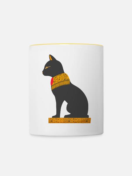 hieroglyphen, ägyptische katze sitzend - Tasse zweifarbig - Weiß/Gelb