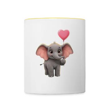 Cute baby elephant with heart balloon - Contrasting Mug - white/yellow - Front