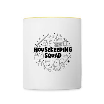 Reinigung Lustiges Sprichwort Haushälterin - Tasse zweifarbig - Weiß/Gelb - Vorne