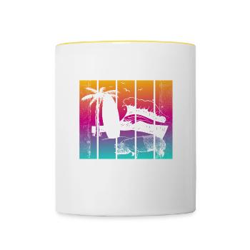 Pig Surfboard Surfboard Surfer Beach - Contrasting Mug - white/yellow - Front
