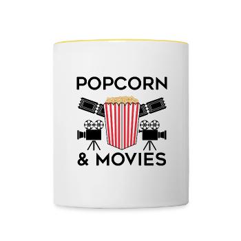 Filme und Popcorn Lustiges Zitat Popcorn essen - Tasse zweifarbig - Weiß/Gelb - Vorne