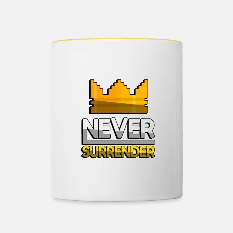 NEVER SURRENDER (Yellow) + King Crown - Gaming - Contrasting Mug - white/yellow