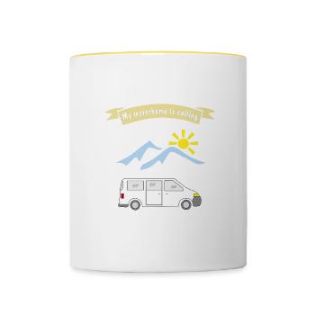 motorhome is calling - Tasse zweifarbig - Weiß/Gelb - Vorne