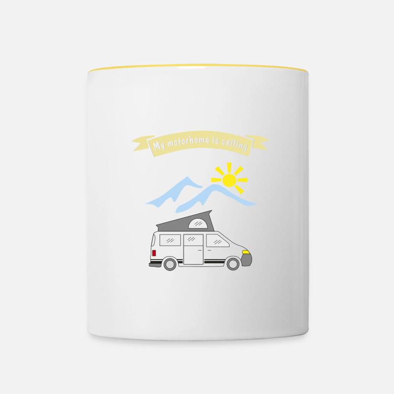 motorhome is calling - Tasse zweifarbig - Weiß/Gelb