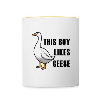 Un garçon aime les oies, la nature, les - Mug contrasté - blanc/jaune - Devant