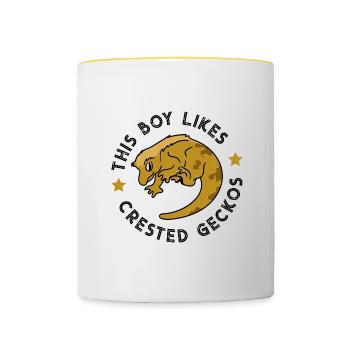 Un garçon aime les geckos huppés et les reptiles - Mug contrasté - blanc/jaune - Devant