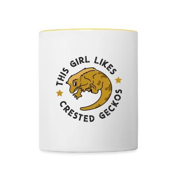 Une fille aime les geckos huppés, les jolis - Mug contrasté - blanc/jaune - Devant
