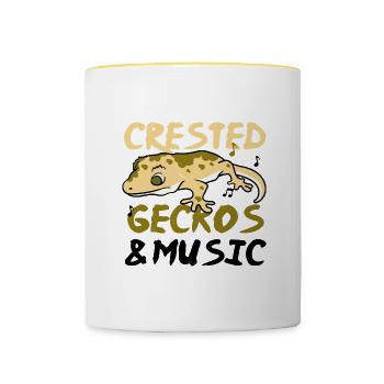 Cute Crested Gecko Exotic Animal Lizards Reptiles - Contrasting Mug - white/yellow - Front