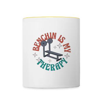 Bench en tant que thérapie Ironic Gym Quote - Mug contrasté - blanc/jaune - Devant