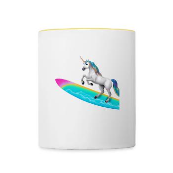Unicorn Surfing - Contrasting Mug - white/yellow - Front