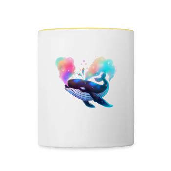 Colorful whale in the ocean - Contrasting Mug - white/yellow - Front