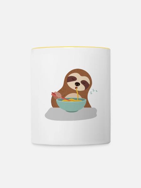 Süßes Faultier schläft ein und isst Faultier am - Tasse zweifarbig - Weiß/Gelb