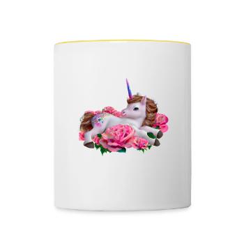 Unicorn in roses - Contrasting Mug - white/yellow - Front