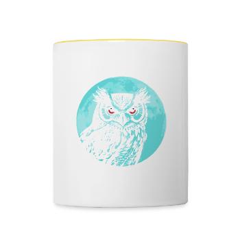 Süße Eule, Mond, Natur, Wildtiere, Waldtiere - Tasse zweifarbig - Weiß/Gelb - Vorne
