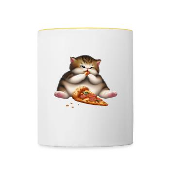 Pizza Liebhaber Katze - Tasse zweifarbig - Weiß/Gelb - Vorne