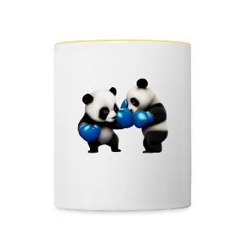 Fighting Panda Bears - Contrasting Mug - white/yellow - Front