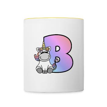 Einhorn Buchstabe B - Tasse zweifarbig - Weiß/Gelb - Vorne