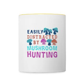 Hunting Mushrooms Funny Saying Nature Forest - Contrasting Mug - white/yellow - Front