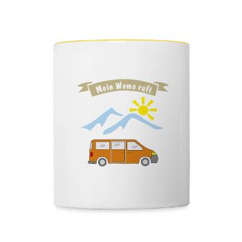 womo ruft - Tasse zweifarbig - Weiß/Gelb - Vorne
