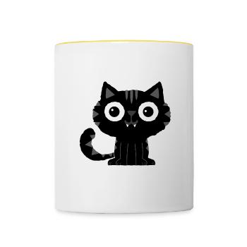 Schwarze Katze Halloween Vampir Kinder Dracula - Tasse zweifarbig - Weiß/Gelb - Vorne
