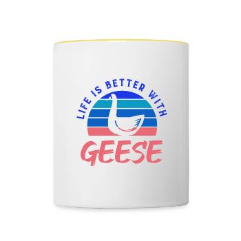 Life With Geese Wildlife Cute Goose Birds - Contrasting Mug - white/yellow - Front