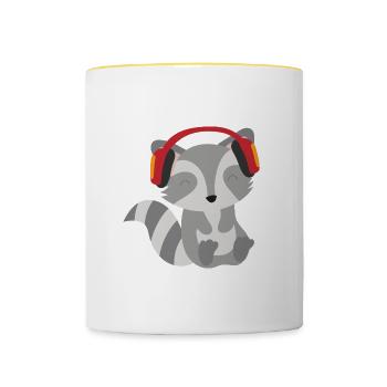 Raccoon écoutant de la musique Cute Racoon Dancing - Mug contrasté - blanc/jaune - Devant