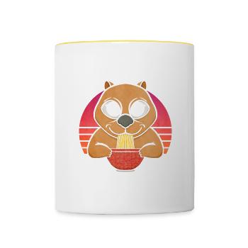 Wombat mangeant des nouilles ramen, mignon - Mug contrasté - blanc/jaune - Devant