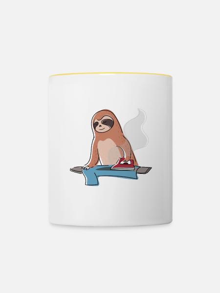 Faultier zum Bügeln im Haushalt Lazy Cute Faultier - Tasse zweifarbig - Weiß/Gelb