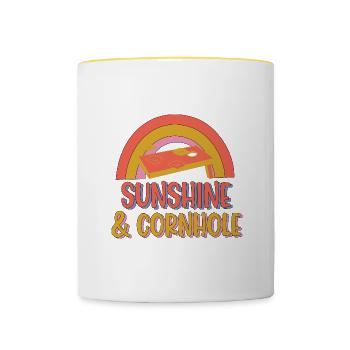 Sonnenschein und Cornhole Hobbysport Cornhole - Tasse zweifarbig - Weiß/Gelb - Vorne