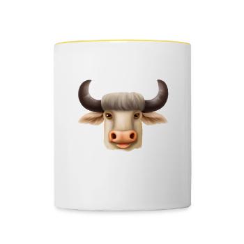 Niedlicher gezeichneter Büffel - Tasse zweifarbig - Weiß/Gelb - Vorne