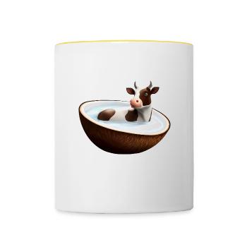 Kuh in Kokosnuss - Tasse zweifarbig - Weiß/Gelb - Vorne