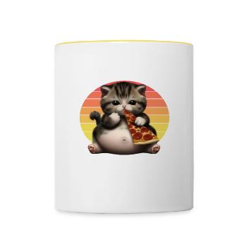 Pizza Liebhaber Katze - Tasse zweifarbig - Weiß/Gelb - Vorne