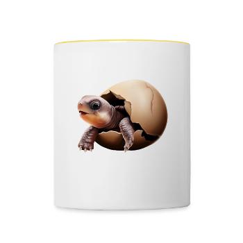 Schildkröte schlüpft aus dem Ei - Tasse zweifarbig - Weiß/Gelb - Vorne
