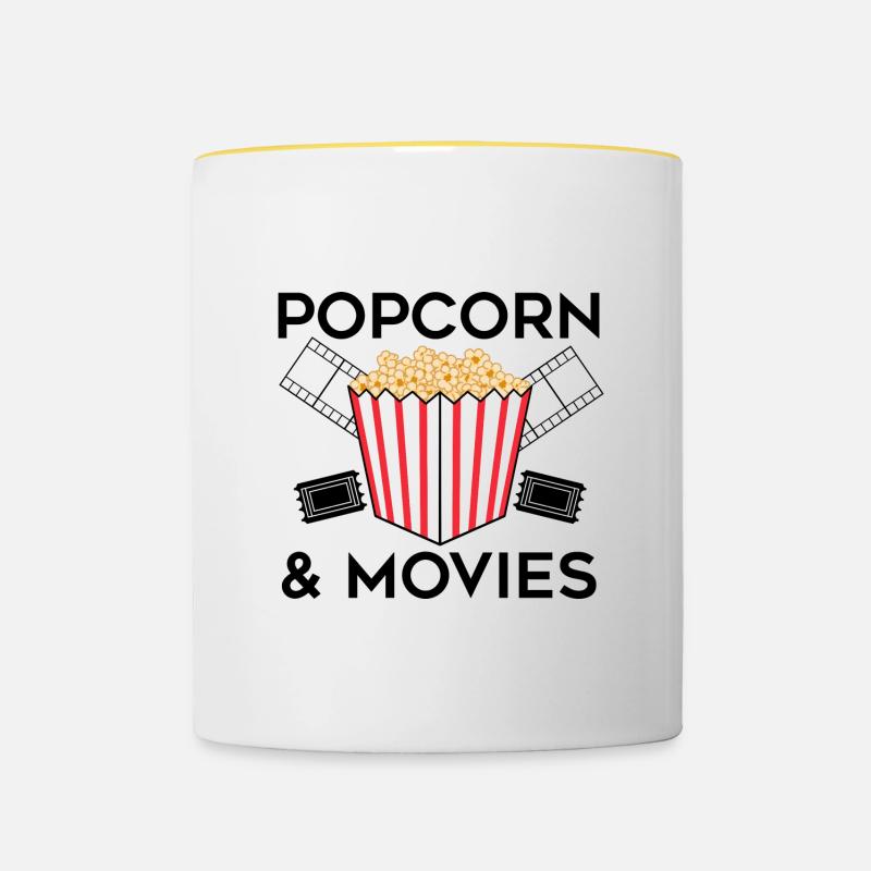 Salziges Popcorn Ironisches Sprichwort Popcorn und - Tasse zweifarbig - Weiß/Gelb