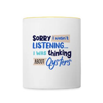 Penser aux huîtres Ironic Quote Seafood - Mug contrasté - blanc/jaune - Devant