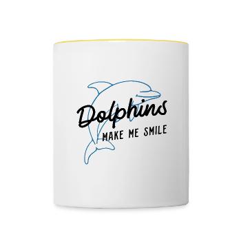 Dolphins Make Me Smile Nature Ocean Animal - Contrasting Mug - white/yellow - Front