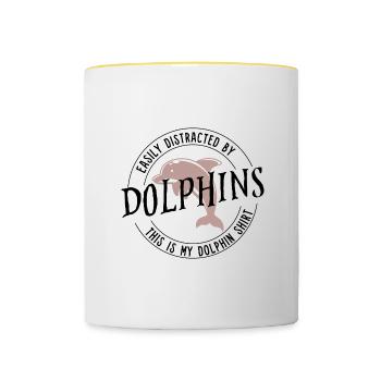 Distrait par les dauphins Animaux marins Océan - Mug contrasté - blanc/jaune - Devant
