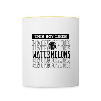 Junge mag tropische Sommerfrüchte mit - Tasse zweifarbig - Weiß/Gelb - Vorne