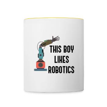 Junge mag Roboter Nette Robotik Technik - Tasse zweifarbig - Weiß/Gelb - Vorne