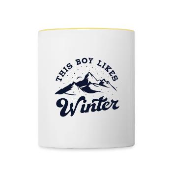 Un garçon aime les journées d'hiver, les vacances - Mug contrasté - blanc/jaune - Devant