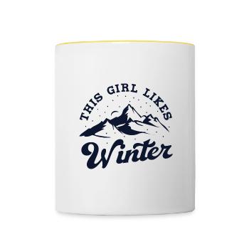 Girl Likes Winter Season Holiday Cozy Tea - Contrasting Mug - white/yellow - Front