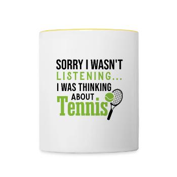 Je pense à un joueur de tennis, à un sport - Mug contrasté - blanc/jaune - Devant