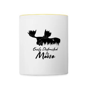 Distrait par les animaux sauvages, mignon orignal, - Mug contrasté - blanc/jaune - Devant